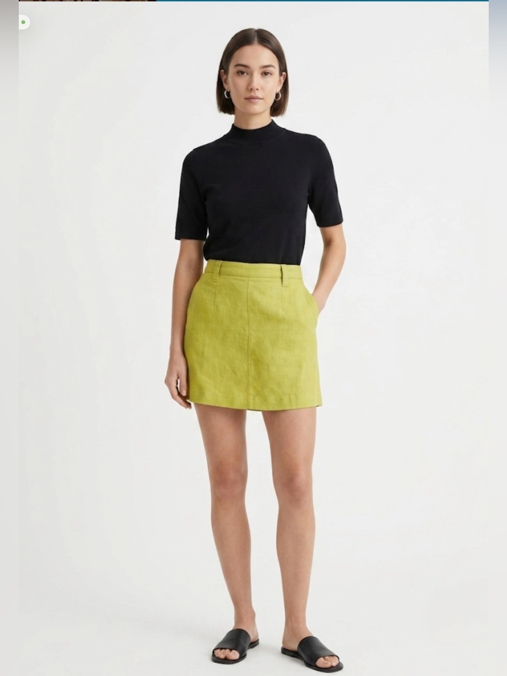 Free People Can't Blame Me Linen Blend Mini Skirt Size 6 Lime Yellow Mini